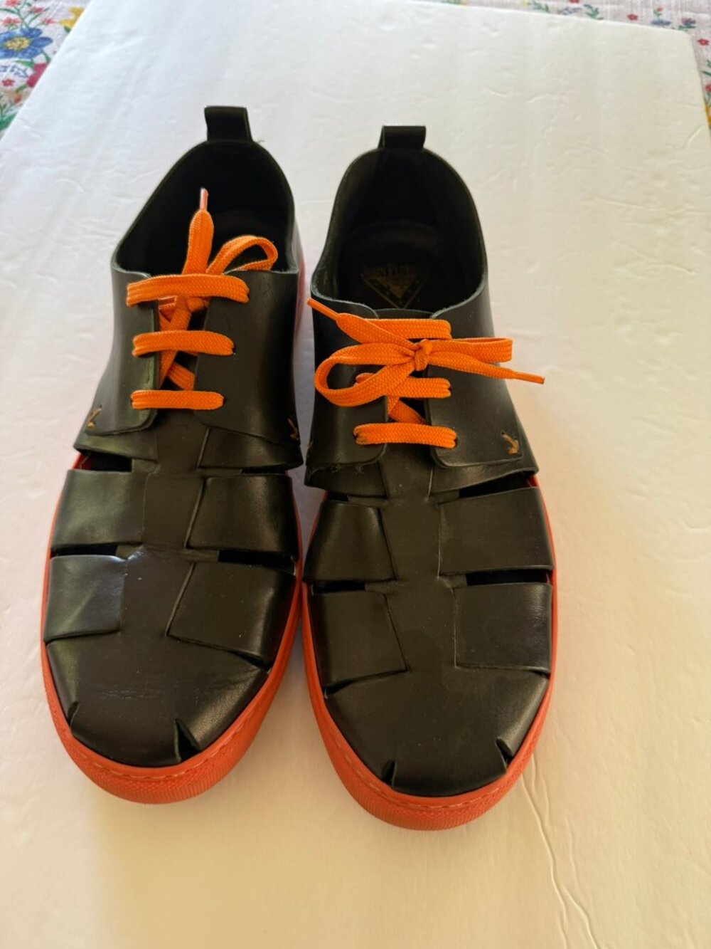 John Fluevog Black Leather Fisherman Sandals Orange Size 45 (US/CAD APPROX. 12)